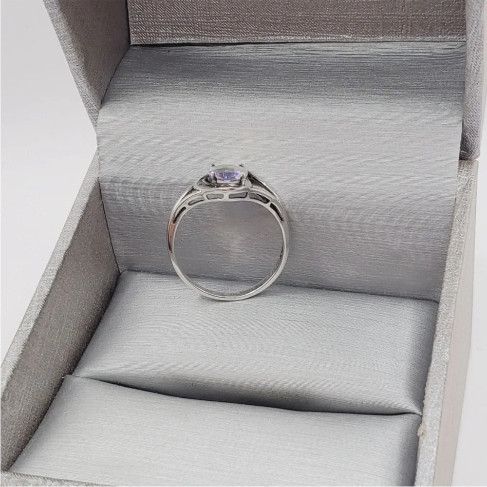 Genuine Round Checkerboard Cut Mercury Mystic Topaz 925 Sterling Silver Ring